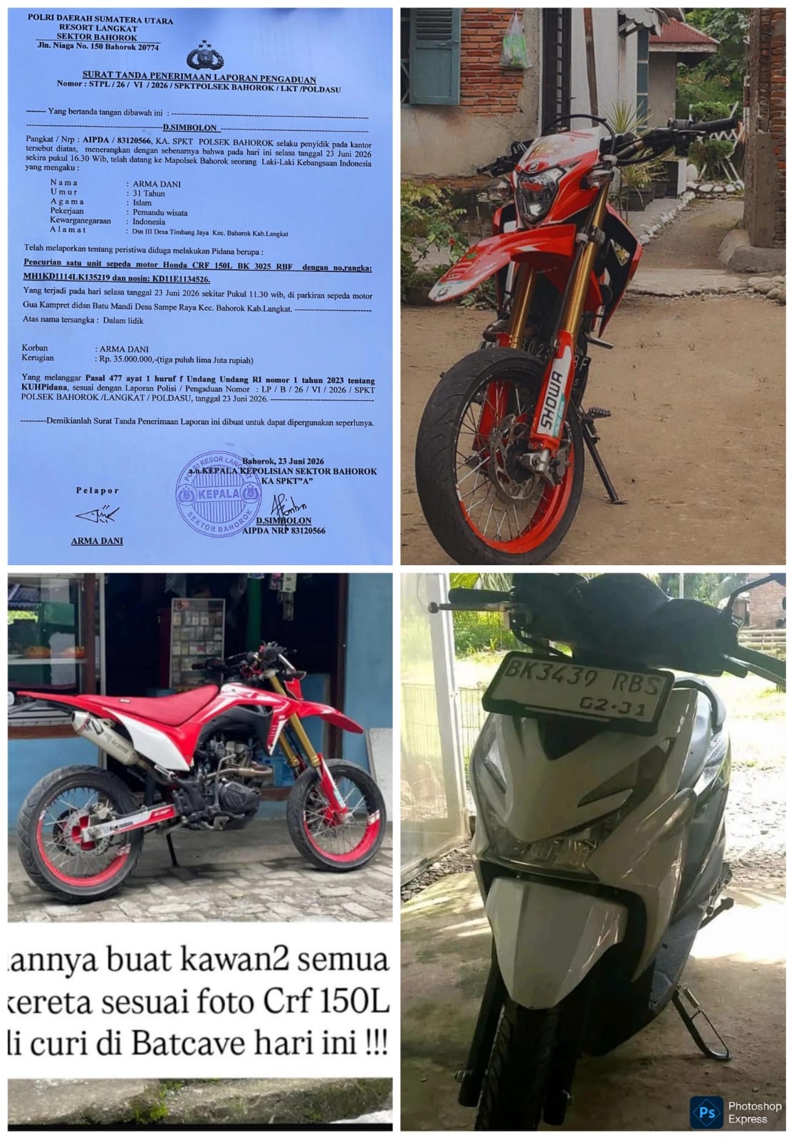 Kasus Curanmor Berulang di Kawasan Wisata Bahorok, Publik Desak Kapolri dan Kapolda Sumut Eavalusi Kapolsek Bahorok
