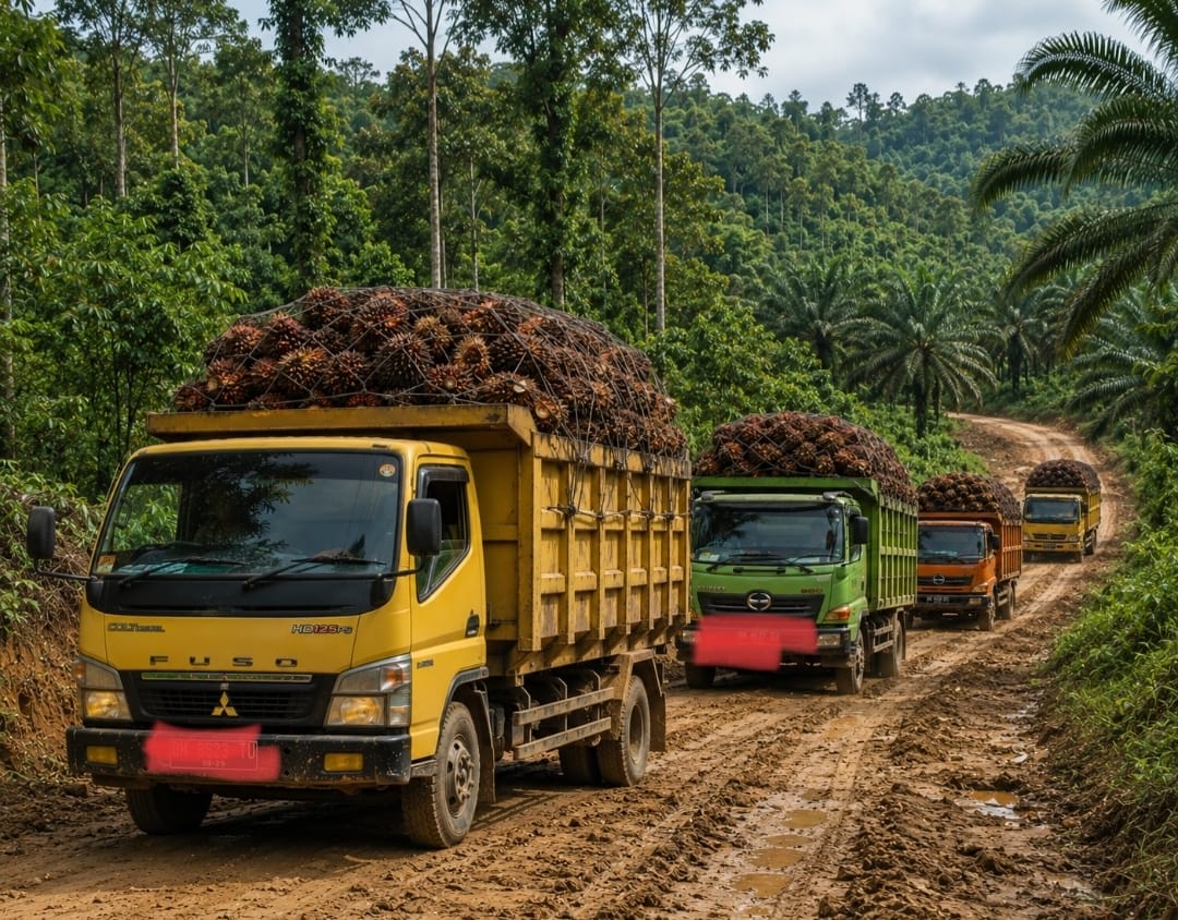 Aktifitas Mobil Angkutan Buah TBS PT.Surya Agro Persada Melintas Jalan Desa Menuai Protes Warga Sanga Desa.